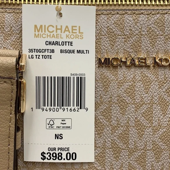 MICHAEL KORS
Charlotte Large Logo and Leather Top-Zip Tote Bag Bisque Mu… - Picture 16 of 16
